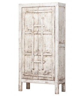 Armario alacena oriental en madera decapada blanca artesanal. Mdmhogar