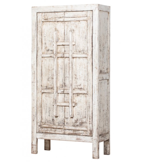 Armario alacena oriental en madera decapada blanca artesanal. Mdmhogar