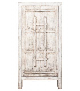 Armario alacena oriental en madera decapada blanca artesanal.