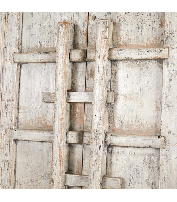 Armario alacena oriental en madera decapada blanca artesanal.2