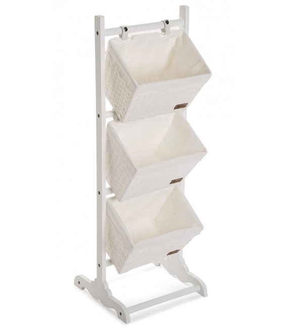 Mueble auxiliar ideal para baño, con 3 cestas, acabado blanco
