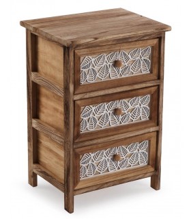 Cajonera auxiliar colonial madera color nogal frentes blancos calados. Mdmhogar