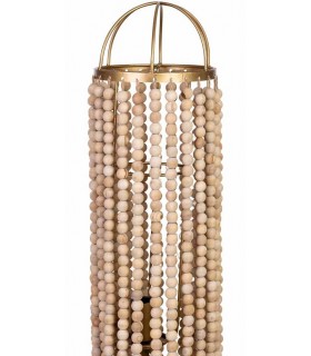 Lámpara de pie art decó dorada con mesita y cuentas de madera.