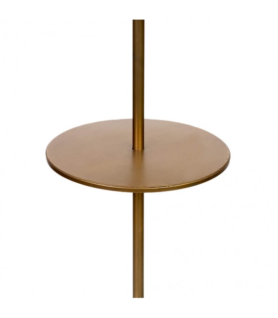 Lámpara de pie art decó dorada con mesita y cuentas de madera.1