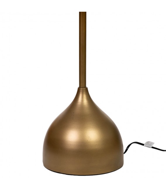 Lámpara de pie art decó dorada con mesita y cuentas de madera.2