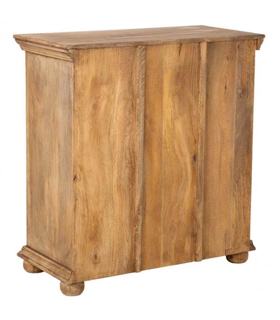 Taquillón étnico de madera tallada natural con 2 puertas y cajones.2