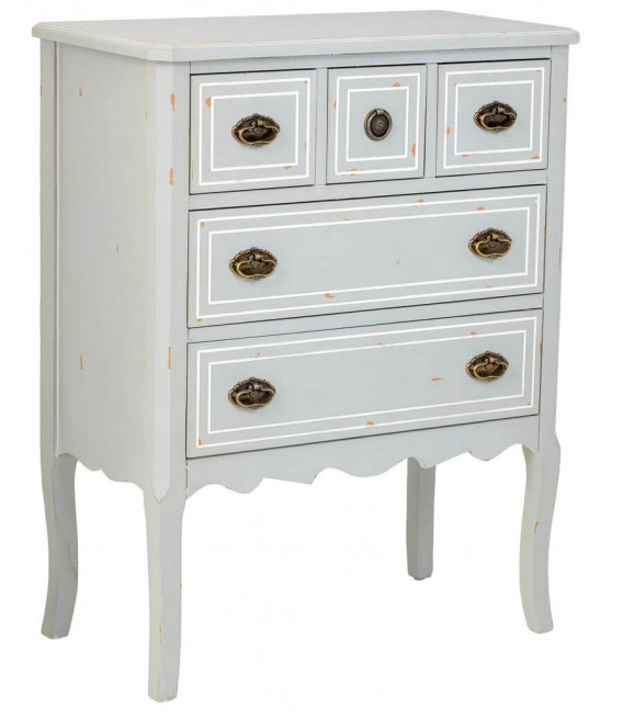 Cómoda rústica gris con 5 cajones y tiradores bronce patinado. Mdmhogar