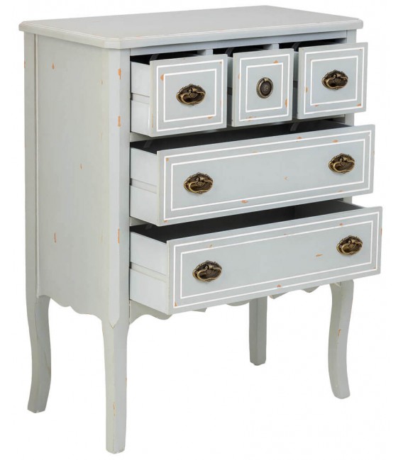 Cómoda rústica gris con 5 cajones y tiradores bronce patinado.1