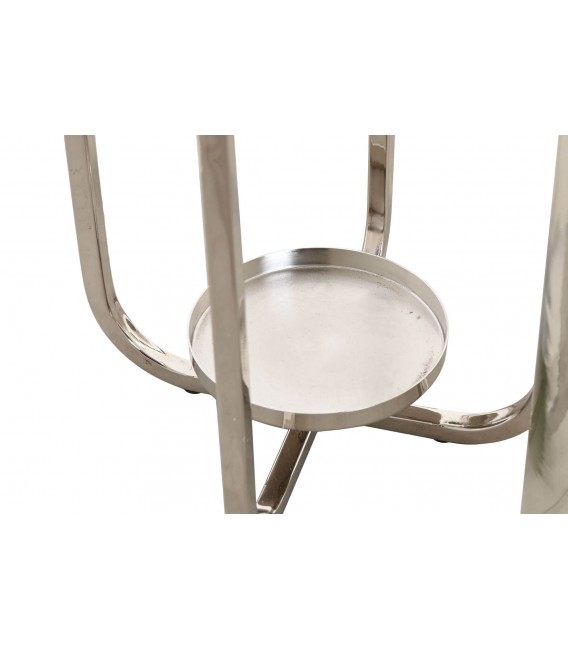 Portavelas alto de acero cromado con recipiente interior de cristal.2