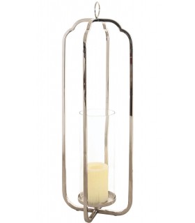 Portavelas alto de acero cromado con recipiente interior de cristal. Mdmhogar