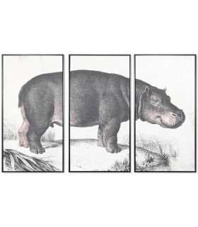 Set 3 cuadros lienzo impreso blanco y negro con marco negro fino.