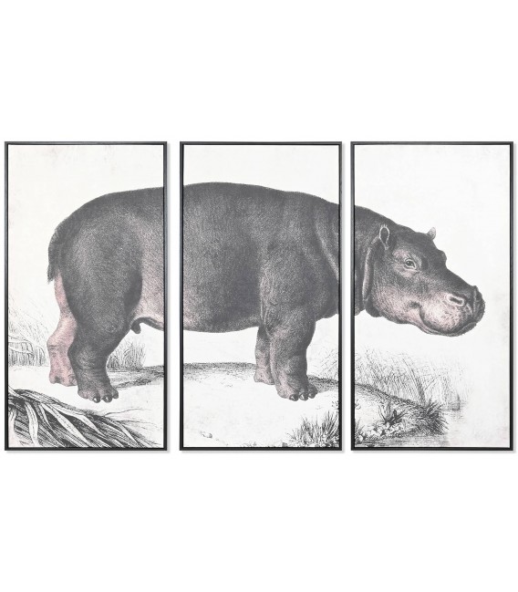 Set 3 cuadros lienzo impreso blanco y negro con marco negro fino.