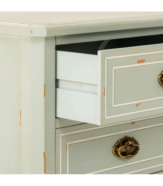 Mesita rústica verde musgo con 2 cajones y acabado envejecido.3