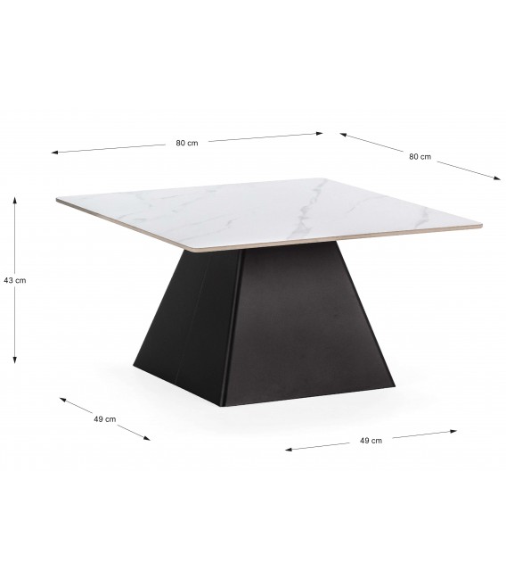 Mesa de centro moderna en piedra blanca y base negra de metal. 2