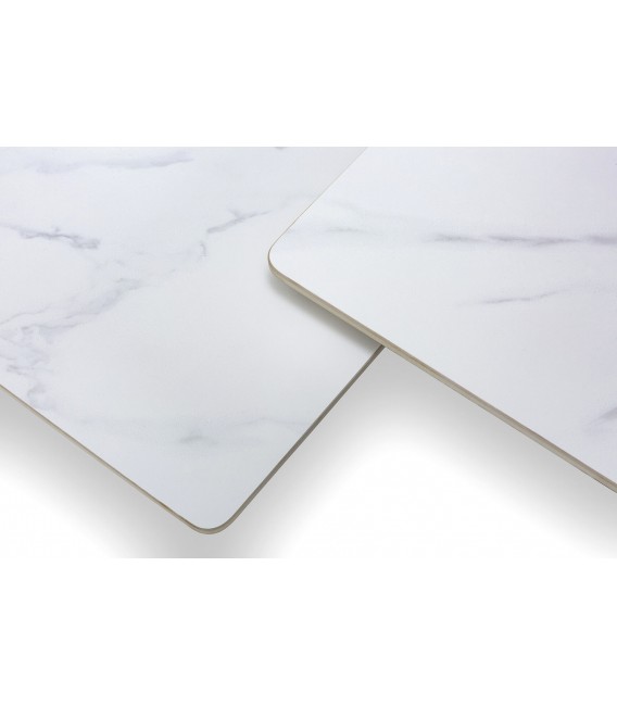 Mesa de centro moderna en piedra blanca y base negra de metal. 3