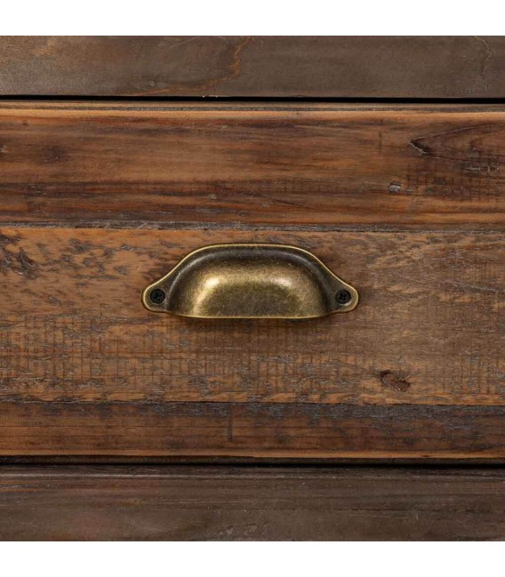 Vitrina baja de madera reciclada con puertas acristaladas y cajón. 3