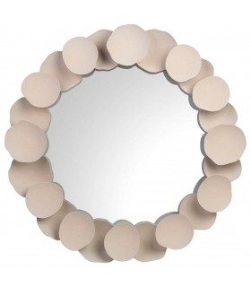 Espejo decorativo redondo con marco de metal texturizado beige. Mdmhogar