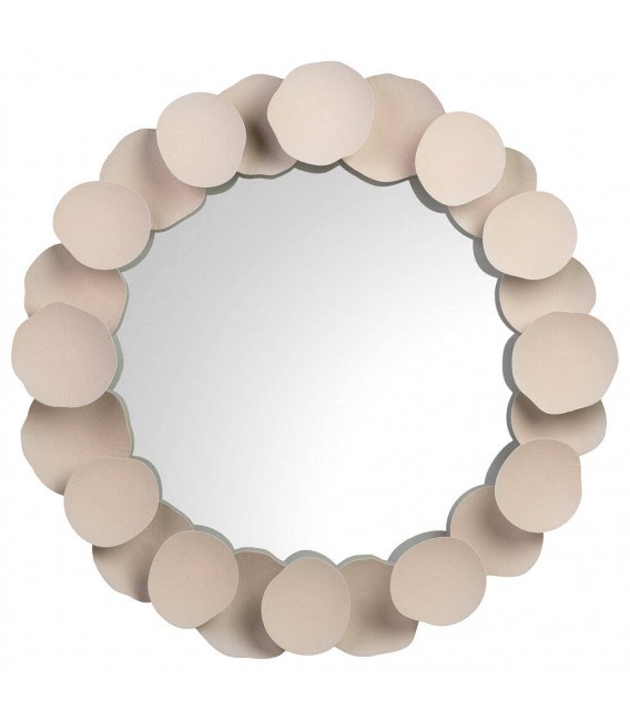Espejo decorativo redondo con marco de metal texturizado beige. Mdmhogar