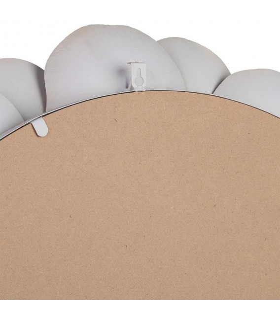 Espejo decorativo redondo con marco de metal texturizado beige. 3