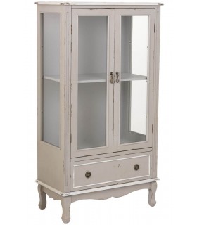 Vitrina baja de madera con puertas acristaladas y cajón en estilo vintage.  Mdmhogar