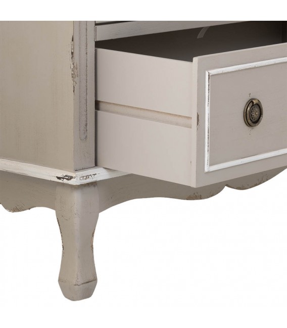 Vitrina baja de madera con puertas acristaladas y cajón en estilo vintage. 6