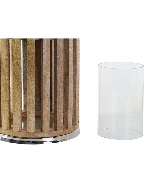 Portavelas alto cilíndrico de madera y metal cromado estilo náutico. 4