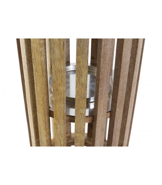 Portavelas alto cilíndrico de madera y metal cromado estilo náutico. 3