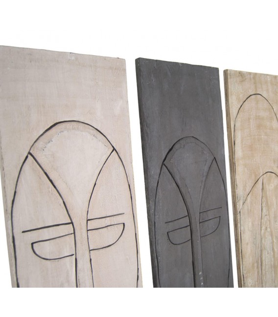 Tríptico étnico tallado madera de Suar con diseño tribal en 3 tonos.