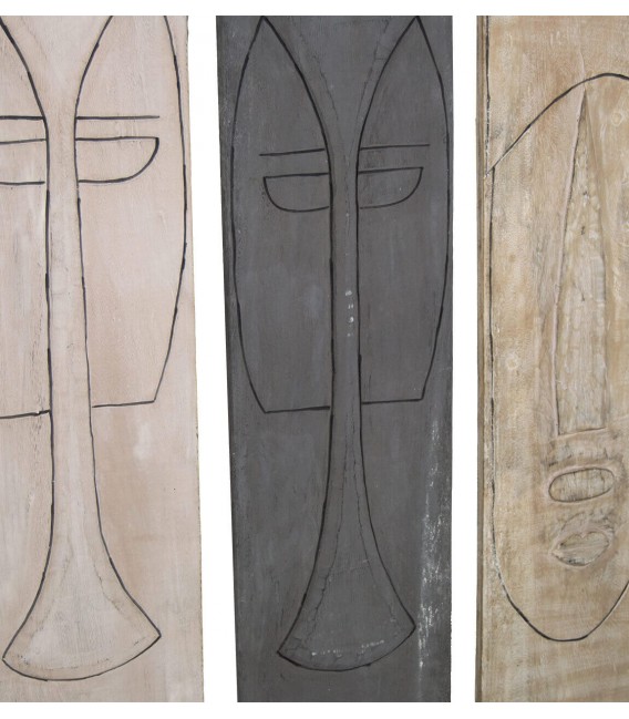 Tríptico étnico tallado madera de Suar con diseño tribal en 3 tonos. 1