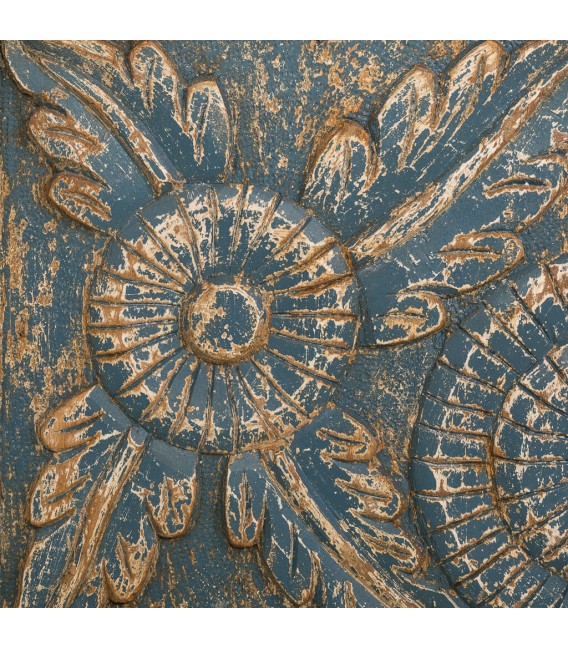 Aparador tallado de mango, 4 puertas, acabado gris azulado decapado. 4