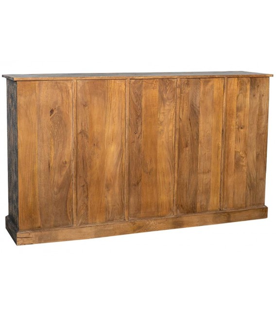 Aparador tallado de mango, 4 puertas, acabado gris azulado decapado. 2