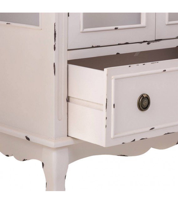 Vitrina vintage blanca de madera maciza con 2 puertas y 1 cajón. 3