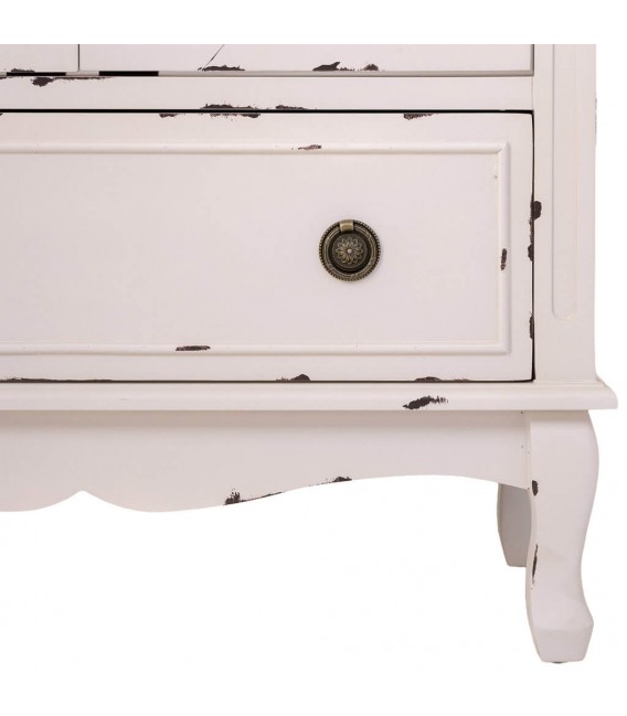 Vitrina vintage blanca de madera maciza con 2 puertas y 1 cajón.
