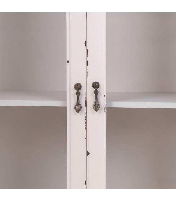 Vitrina vintage blanca de madera maciza con 2 puertas y 1 cajón. 4