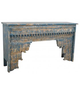 Consola oriental tallada a mano en madera de mango azul decapado. Mdmhogar