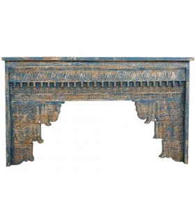 Consola oriental tallada a mano en madera de mango azul decapado.