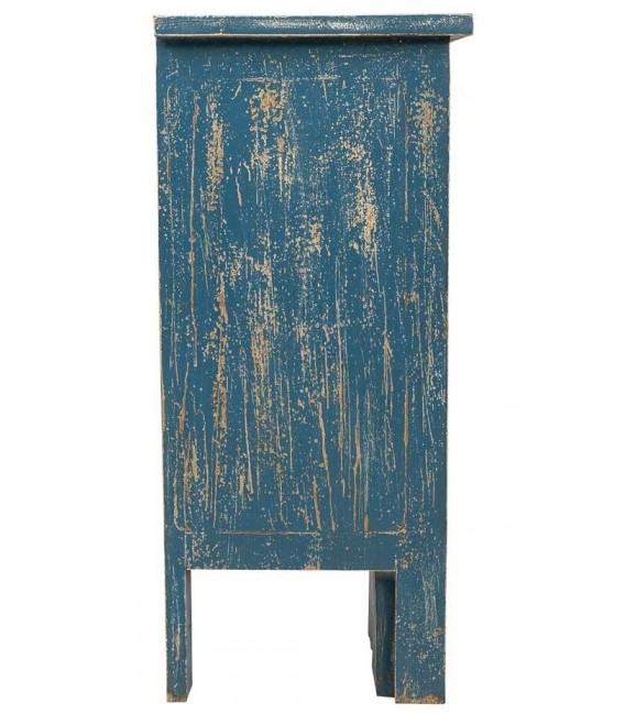 Consola oriental tallada a mano en madera de mango azul decapado.1