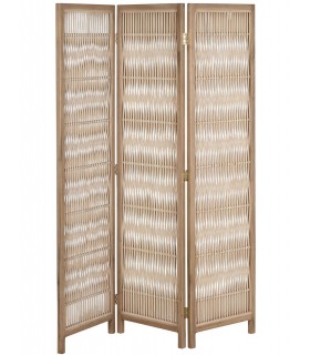 Biombo natural de 3 hojas madera de abeto y ratán estilo colonial.  Mdmhogar