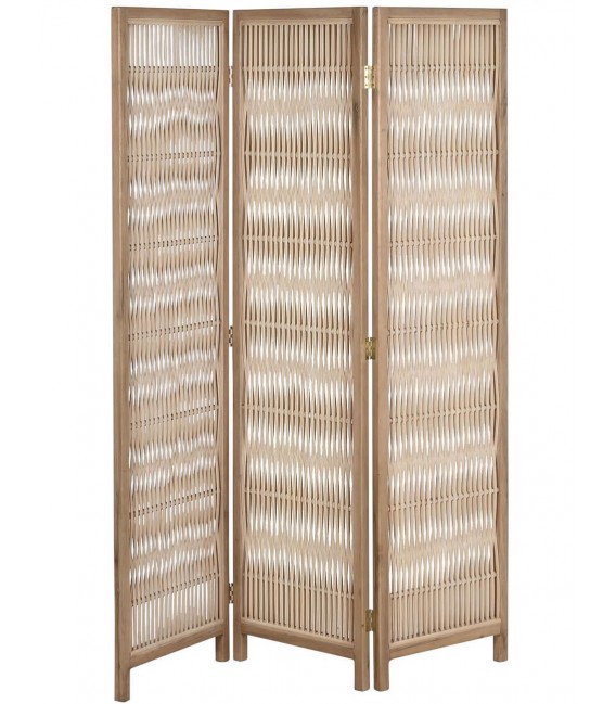 Biombo natural de 3 hojas madera de abeto y ratán estilo colonial.  Mdmhogar
