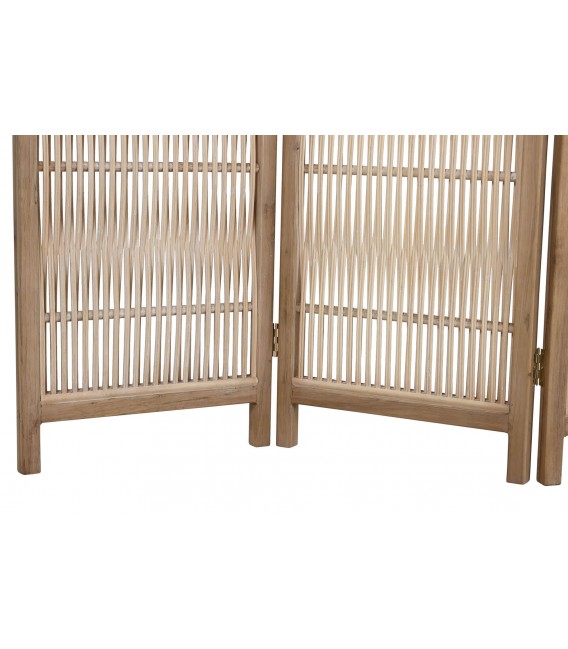 Biombo natural de 3 hojas madera de abeto y ratán estilo colonial. 3