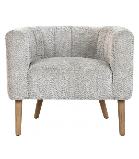 Sillón auxiliar tapizado en chenilla gris patas de madera natural.