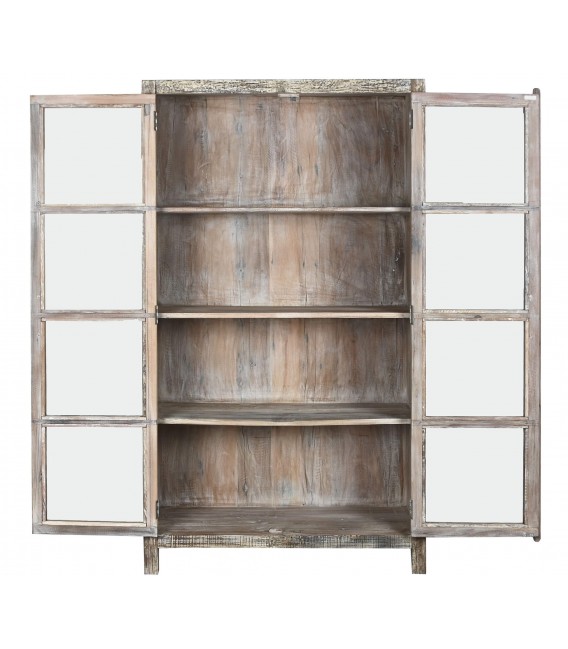 Vitrina de madera reciclada con cristal acabado blanco envejecido. 1