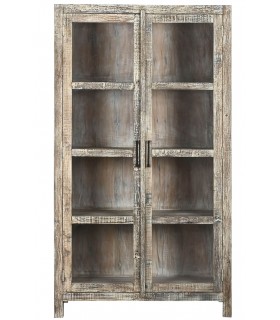 Vitrina de madera reciclada con cristal acabado blanco envejecido.