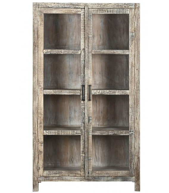 Vitrina de madera reciclada con cristal acabado blanco envejecido.