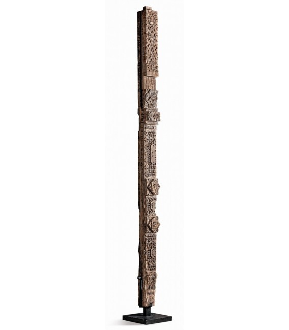 Figura XXL decorativa de madera tallada natural y base de hierro. Mdmhogar