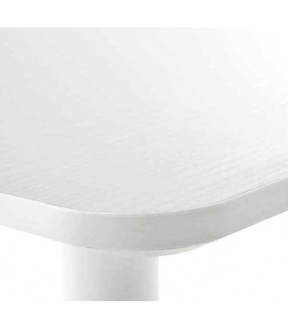 Mesa de comedor cuadrada blanca pie central metálico contemporáneo. 2