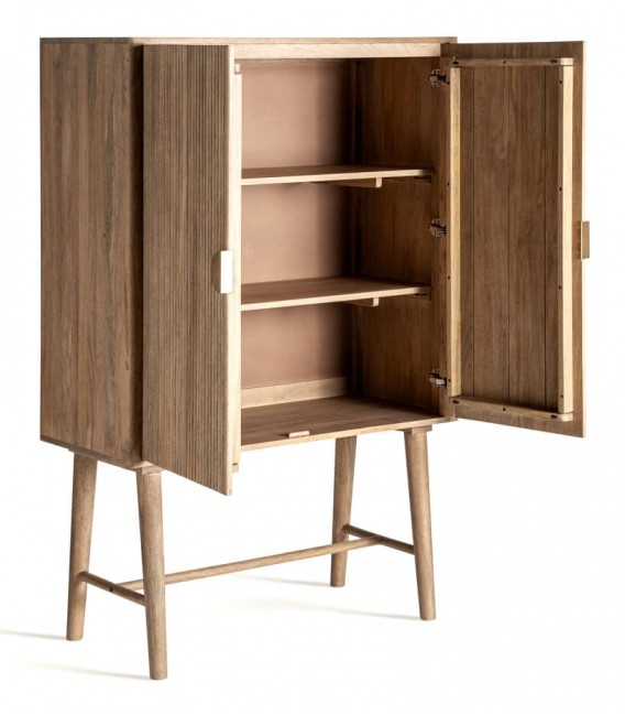 Armario alacena de mango natural con lamas y tiradores dorados. 2