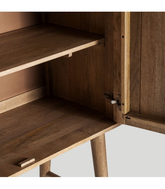 Armario alacena de mango natural con lamas y tiradores dorados. 5