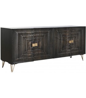 Aparador negro tallado estilo art decó con patas y tiradores dorados. Mdmhogar