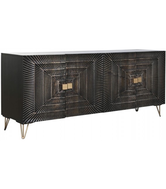 Aparador negro tallado estilo art decó con patas y tiradores dorados. Mdmhogar